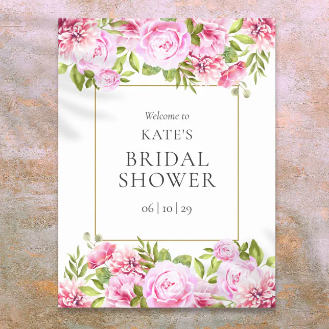 Pink Roses Floral Bridal Shower Welcome Sign | Zazzle