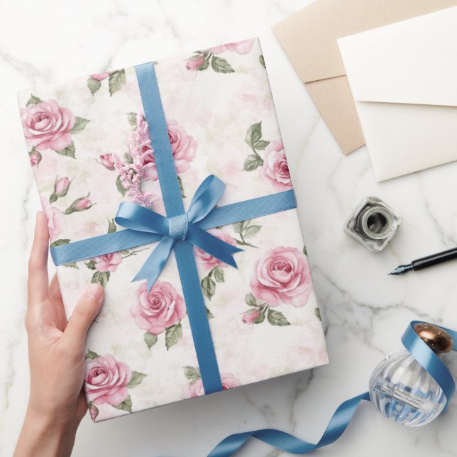 Pink Roses Floral Bridal Shower Wrapping Paper (Gifting)