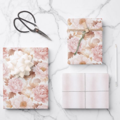 Pink Roses Floral Bridal Shower Wrapping Paper Sheets