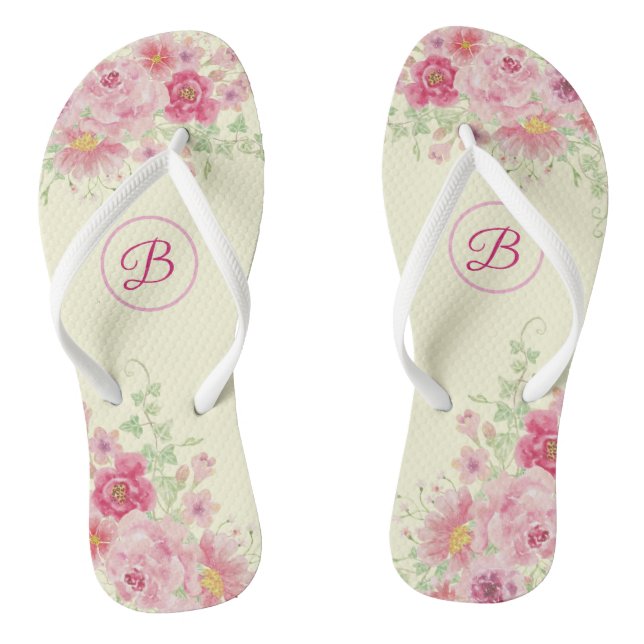 Pink Roses Floral (Bridesmaids) Flip Flops (Footbed)