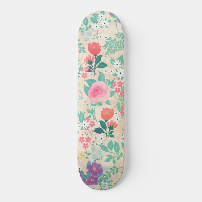 Pink Roses Floral Design Skateboard (Front)