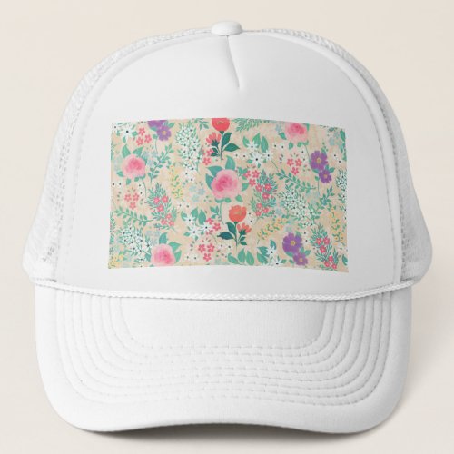 Pink Roses Floral Design Trucker Hat