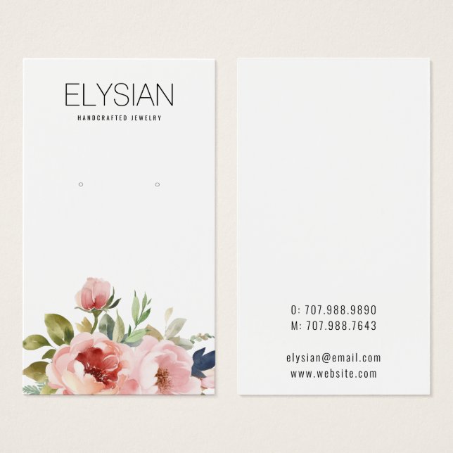 Pink Roses Floral Earring Jewelry Display Cards (Front & Back)