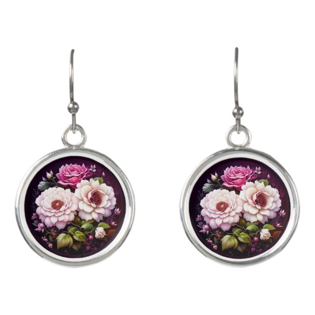 Pink Roses Floral  Earrings (Front)