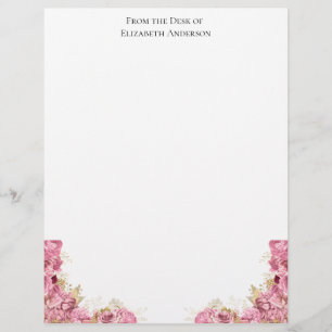 Pink Roses Floral Elegant Personalized Letterhead