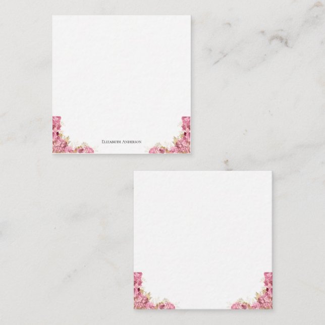Pink Roses Floral Elegant Personalized Note Card (Front/Back)