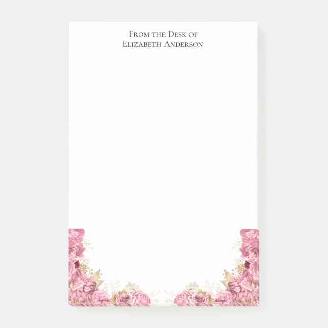 Pink Roses Floral Elegant Personalized Stationery Post-it Notes (Front)