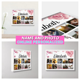 Pink Roses Floral Elegant Photo Collage Mother Framed Art