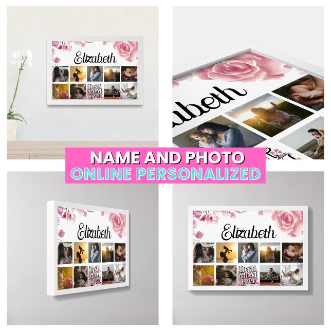 Pink Roses Floral Elegant Photo Collage Mother Framed Art (Pink Roses Floral Elegant Photo Collage Mother Framed Art poster)
