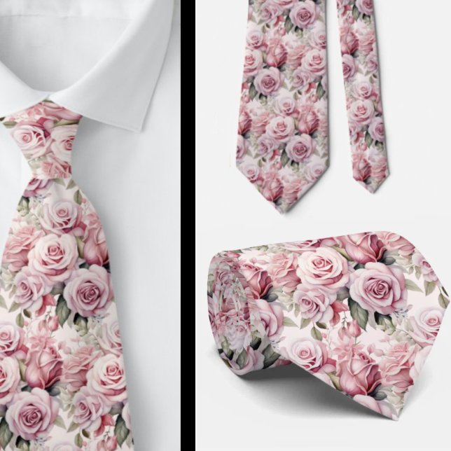 Pink Roses Floral Flowers Neck Tie (Creator Uploaded)