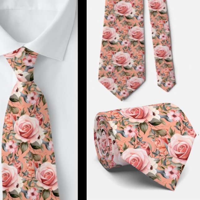 Pink Roses Floral Flowers Neck Tie (Creator Uploaded)