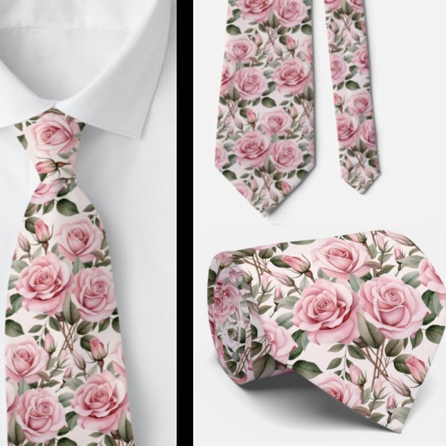 Pink Roses Floral Flowers Neck Tie (Creator Uploaded)