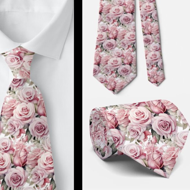 Pink Roses Floral Flowers Neck Tie (Creator Uploaded)