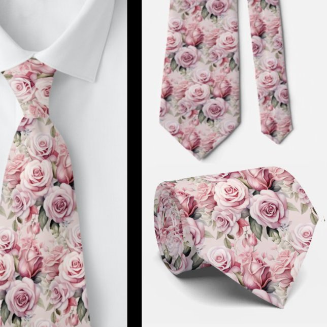 Pink Roses Floral Flowers Neck Tie (Creator Uploaded)