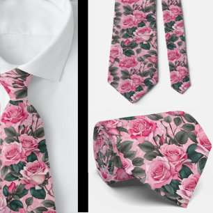 Pink Roses Floral Flowers Neck Tie Necktie