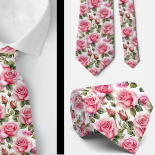 Pink Roses Floral Flowers Neck Tie Necktie
