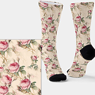 Pink Roses Floral Flowers on Pink Socks
