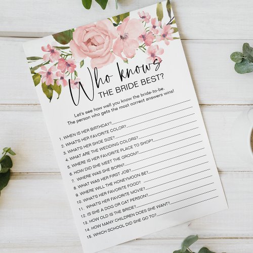 Pink Roses Floral Game Who Knows The Bride Best Flyer