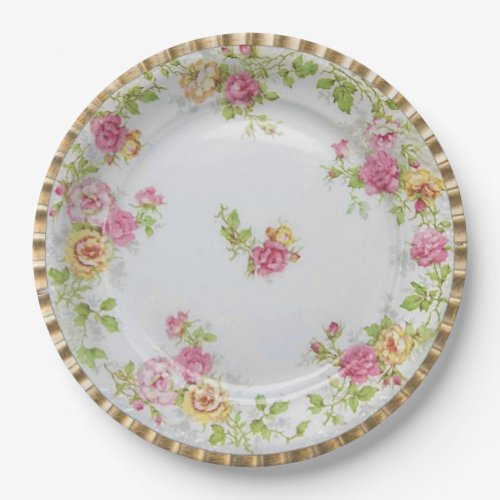 Pink Roses Floral Garden Party Paper Plates