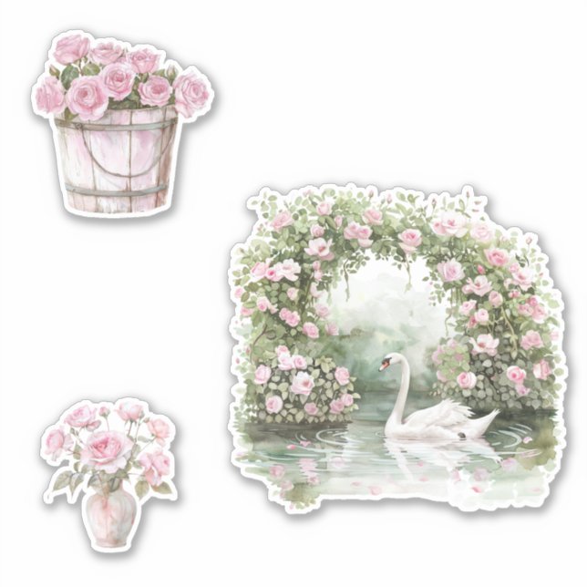 Pink Roses Floral Garden Sticker (Front)