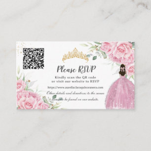 Pink Roses Floral Gold Quinceañera 16th QR Code Enclosure Card