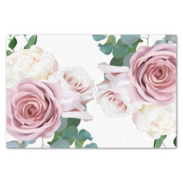 Pink Roses Floral Greenery Modern Wedding  Tissue Paper