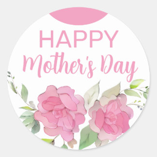 Pink Roses Floral Happy Mother's Day Classic Round Sticker