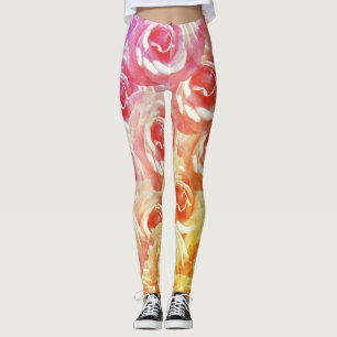 Pink Roses Floral Leggings
