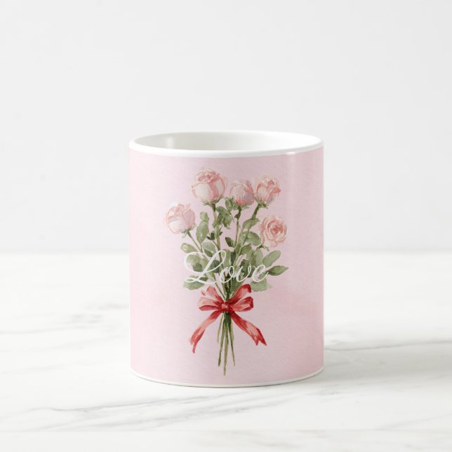 Pink Roses Floral Love Coffee Mug (Center)