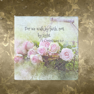 Pink Roses Floral Marble Magnet Faith Scripture