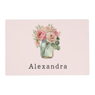 Pink Roses Floral Mason Jar Placemat
