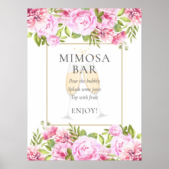 Pink Roses Floral Mimosa Bar Sign (Front)