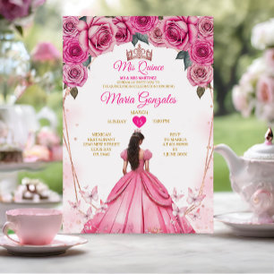 Pink Roses Floral Mis Quince 15 Anos Quinceañera Invitation