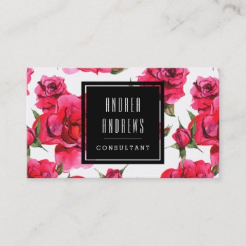Pink Roses Floral Modern Consultant Business Card by CoutureBusiness at Zazzle