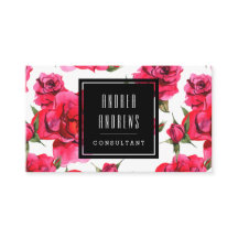 Pink Roses Floral Modern Consultant Business Card