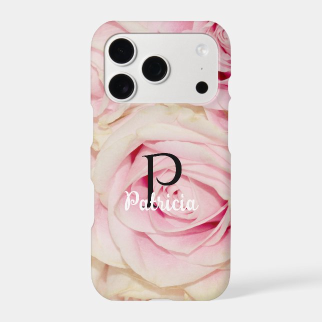 Pink Roses Floral Monogram Name Case-Mate iPhone Case (Back)