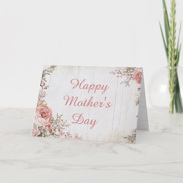 Pink Roses Floral Mother's Day Greeting Card (Front)