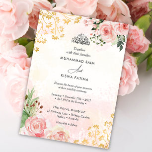 Pink Roses Floral Muslim Islamic Wedding  Invitation