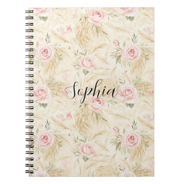 Pink Roses Floral  Notebook (Front)