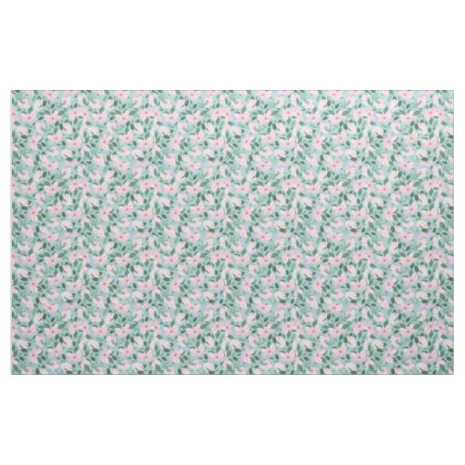 Pink Roses Floral Painting Powder Blue Fabric