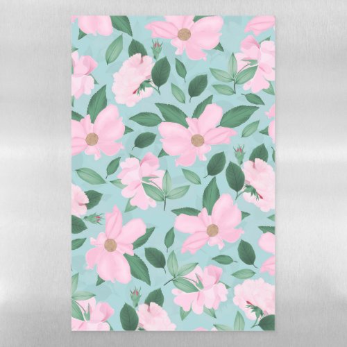 Pink Roses Floral Painting Powder Blue Magnetic Dry Erase Sheet