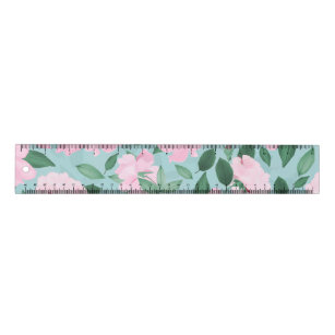 Pink Roses Floral Painting Powder Blue Ruler