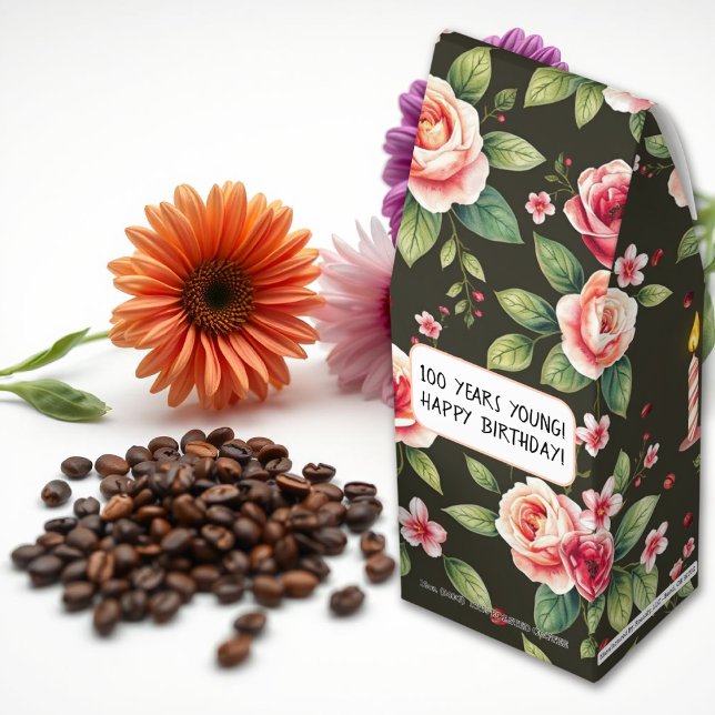 Pink roses floral pattern and quote Birthday Roas Roasted Coffee (Creator Uploaded)
