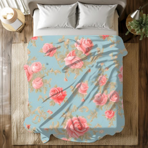 Pink Roses Floral Pattern Duvet Cover