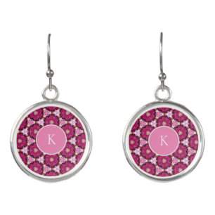 Pink roses floral pattern earrings