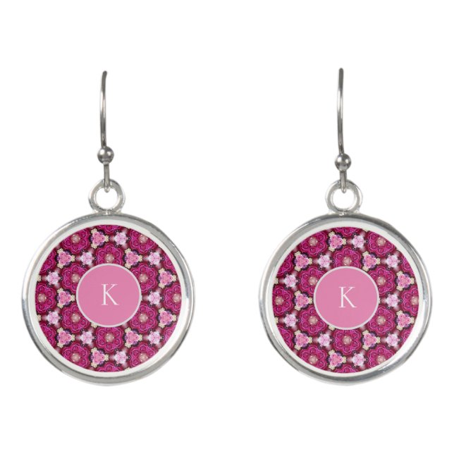 Pink roses floral pattern earrings (Front)