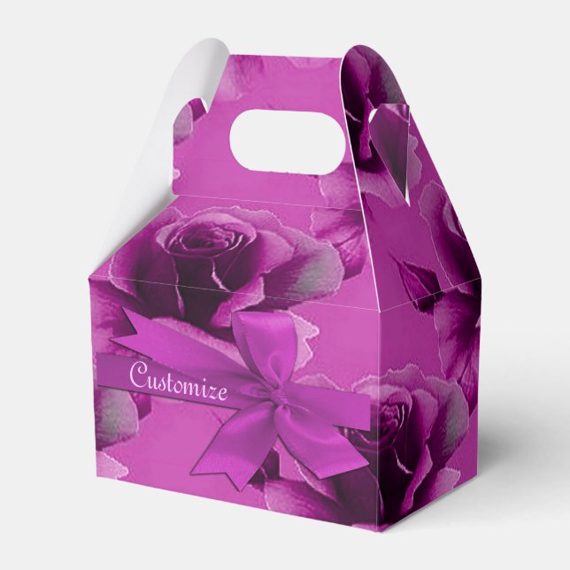 Pink Roses Floral Pattern Gable Favor Box (Front Side)