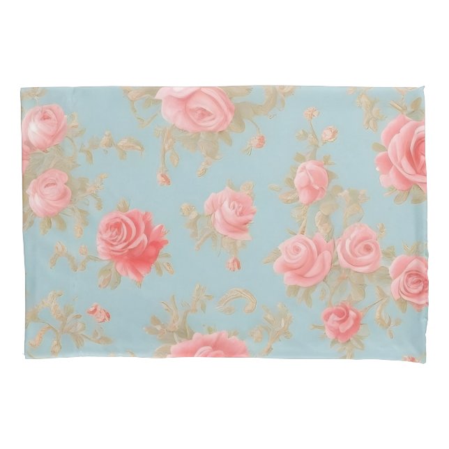 Pink Roses Floral Pattern Pillow Case (Front)