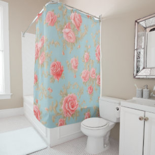 Pink Roses Floral Pattern Shower Curtain