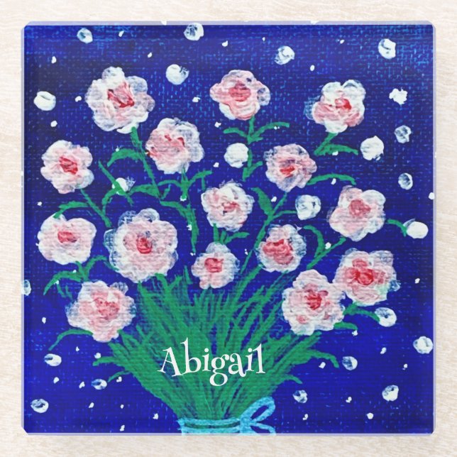 Pink Roses Floral Personalized Coaster (Front)